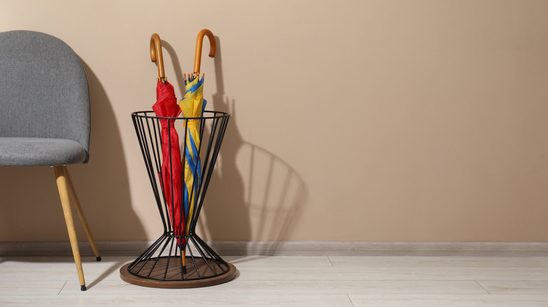 Close up of metal umbrella stand