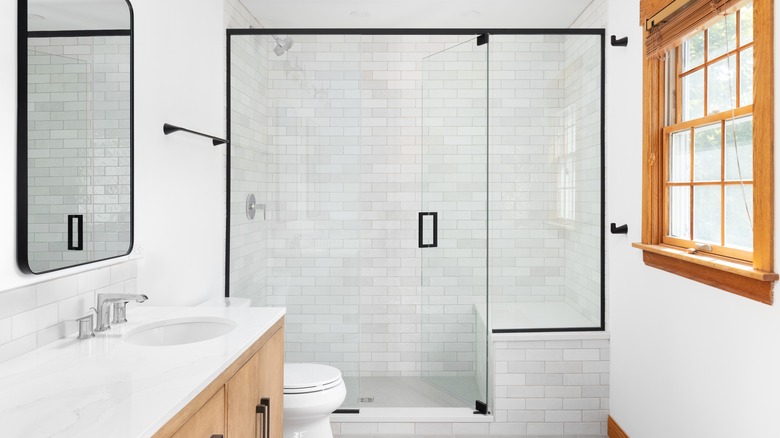 shower with subway tiles