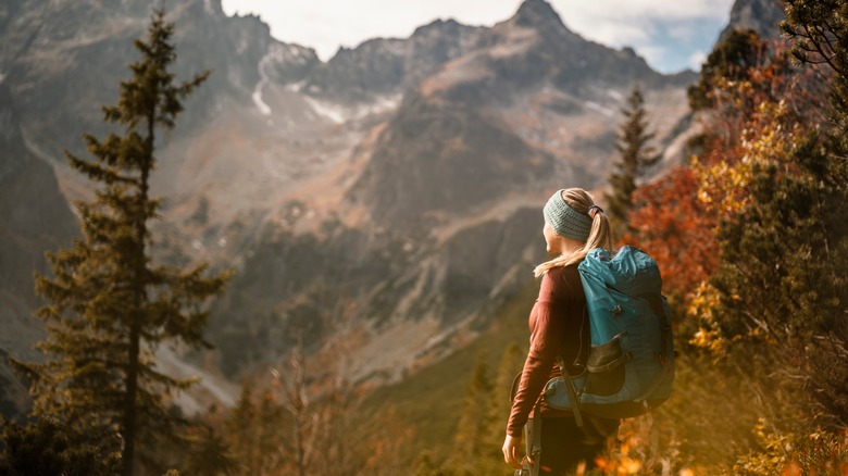 woman looking at mountain view