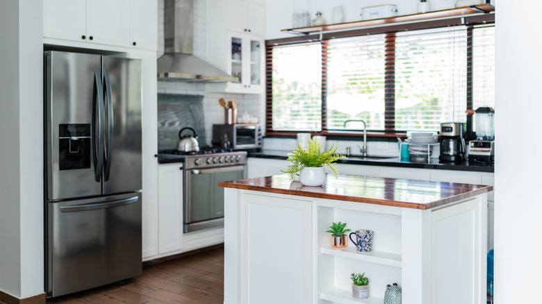 kitchen with stainless steel fridge