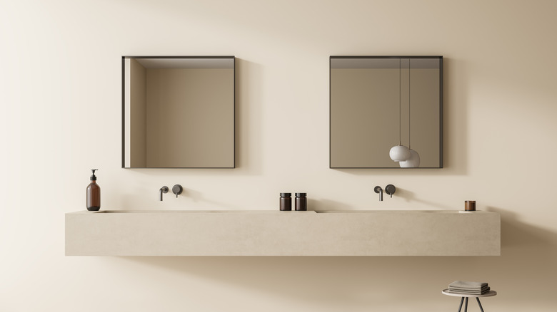 Greige bathroom shelf