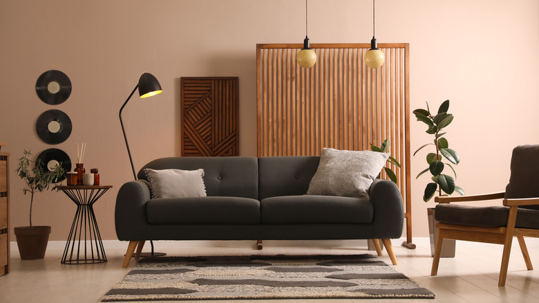 black sofa with wood design