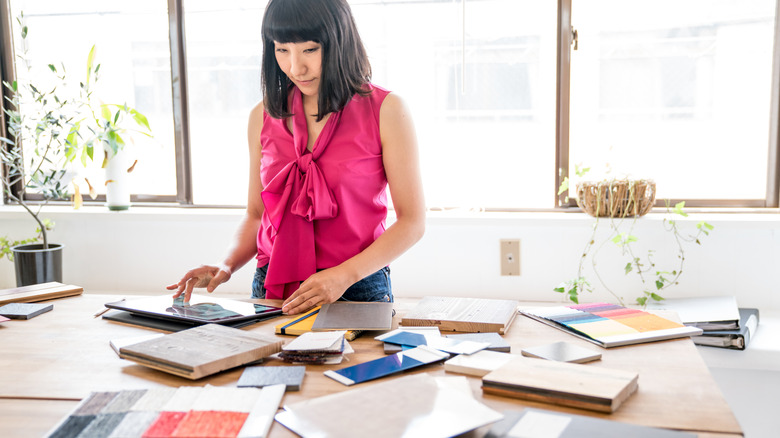 Interior designer picking materials