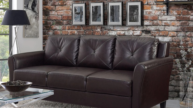 Chocolate brown leather couch from QVC.