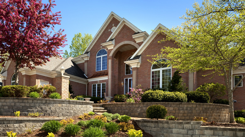 House with several trees and plants close to it