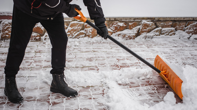 Person shoveling snow from a driveway