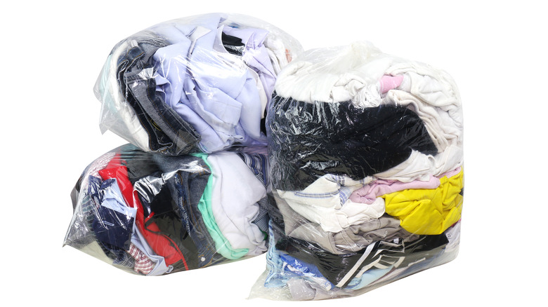 clear bags of clothes