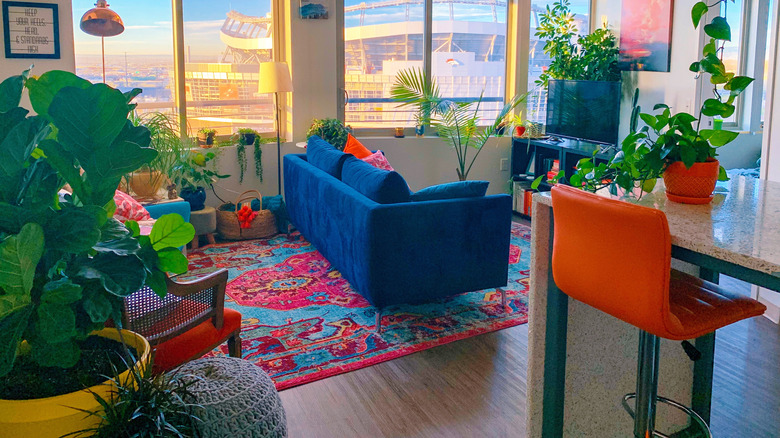 blue couch in living room