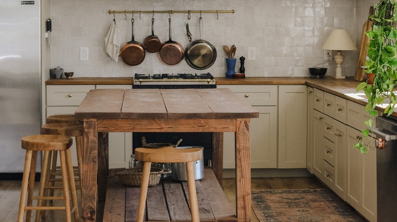 cottagecore kitchen with wooden table