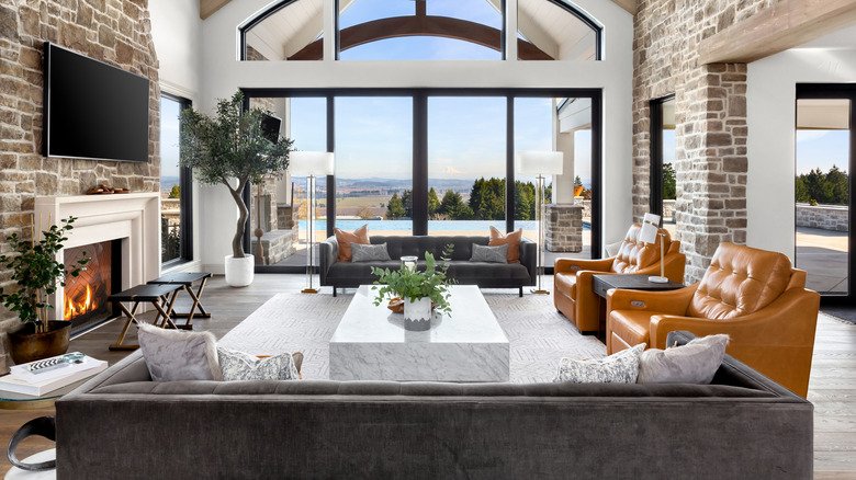 brown leather accent chairs in living room 