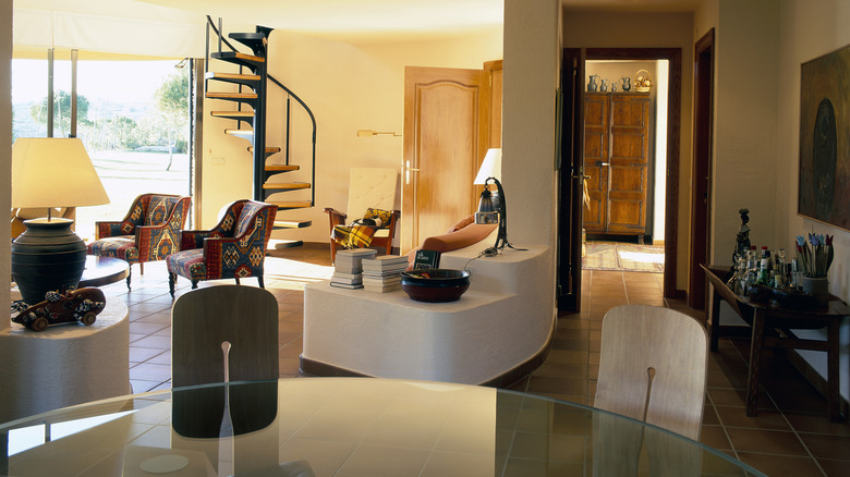 spiral staircase in living room