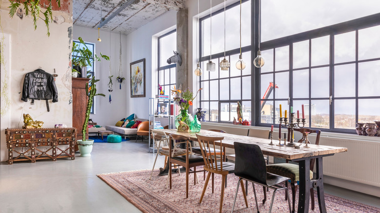 eclectic living and dining room