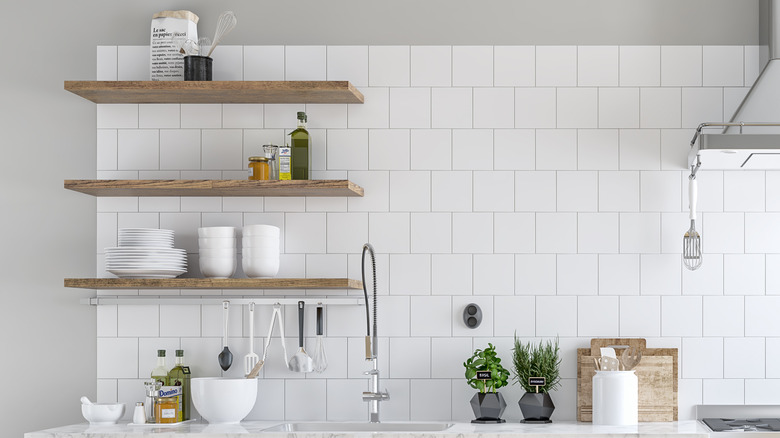 shelves on backsplash