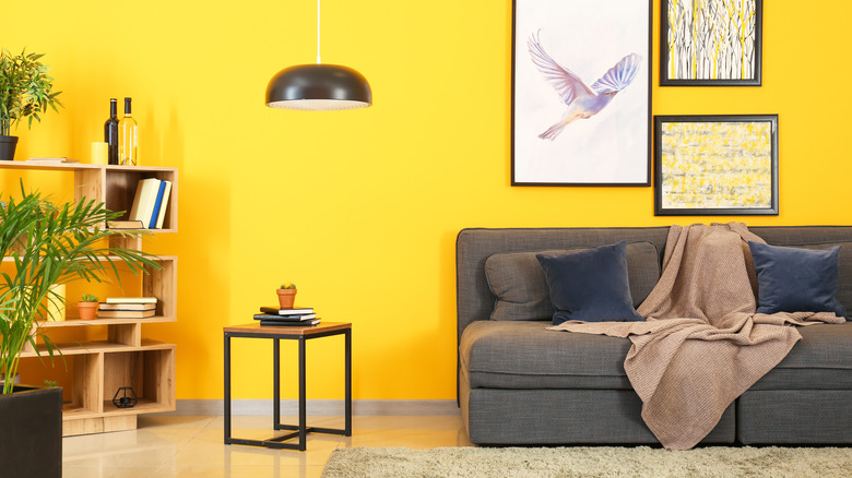 yellow living room with couch