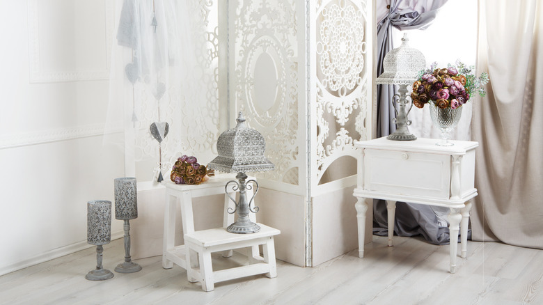 white furniture with flowers