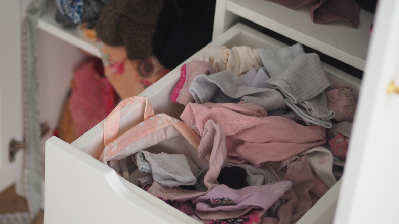 Messy drawer of socks