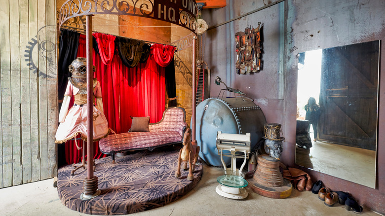 steampunk art gallery with mirror