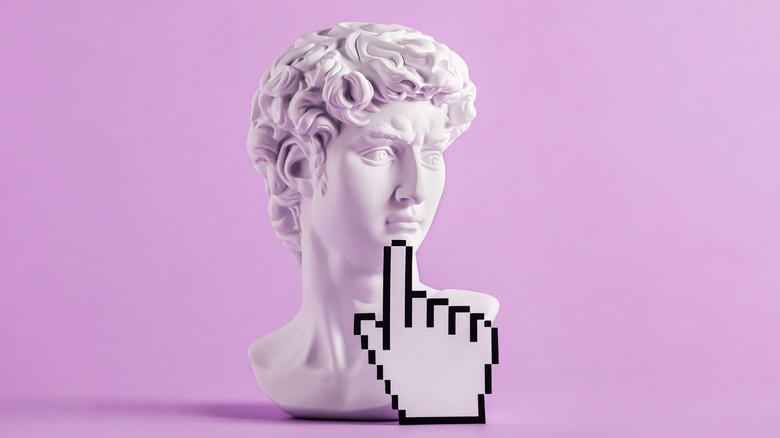 computer cursor over neoclassical bust