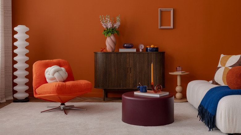 Living room with vintage mid-century modern aesthetic