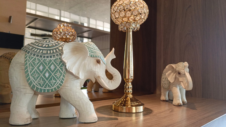 Ceramic elephant figurines on a table