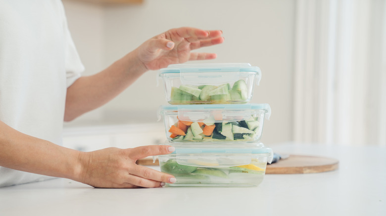 Stack of plastic food containers