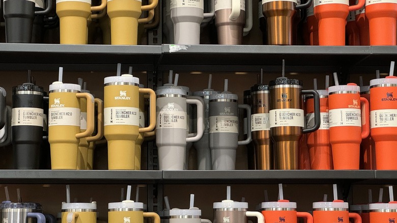 Shelves full of Stanley Quencher tumblers