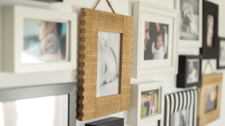family photos in picture frames