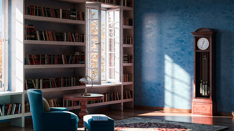 grandfather clock in contemporary interior