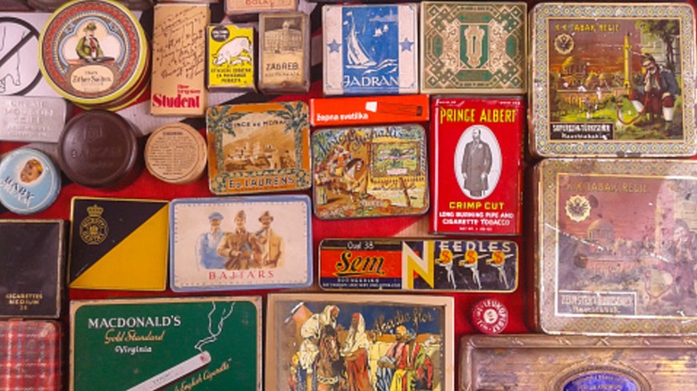 A display of vintage tins and boxes