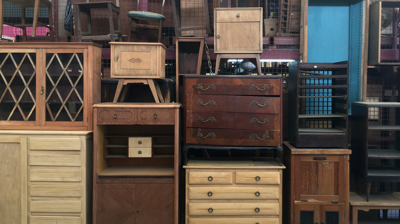 Antique furniture at a flea market