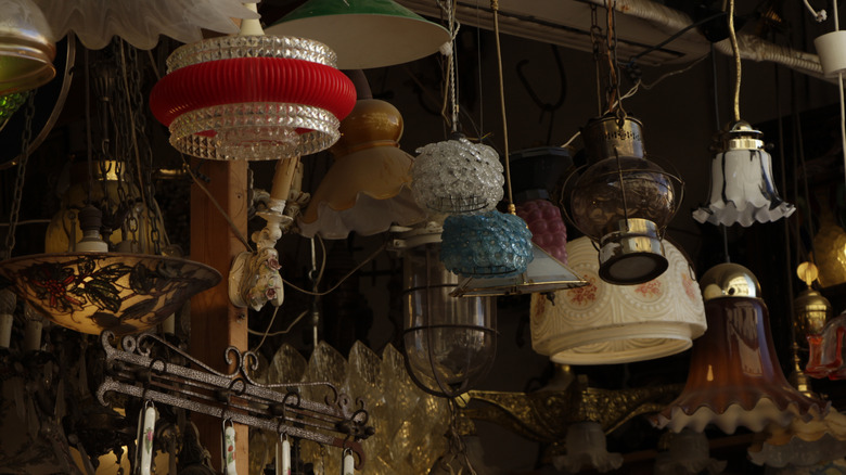 Selection of lamps at a thrift store