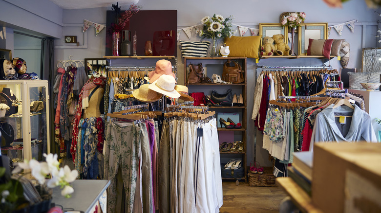 interior of thrift store selling household goods