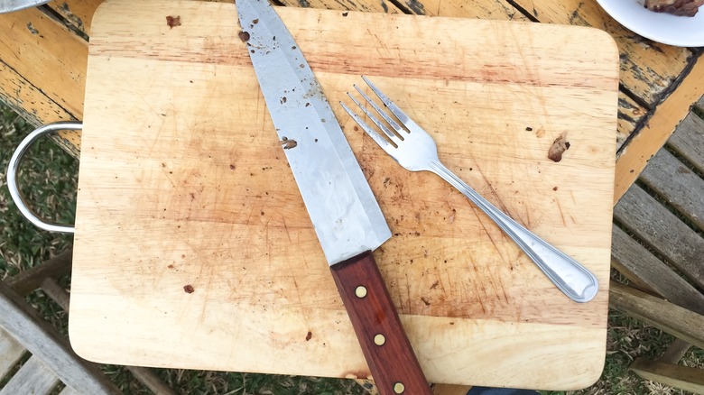 Dirty wooden cutting board