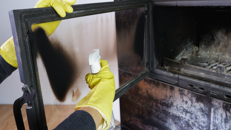 Spraying fireplace door