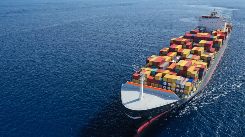 commercial shipping boat in ocean