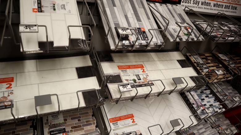 Kitchen backsplash tile squares in store display