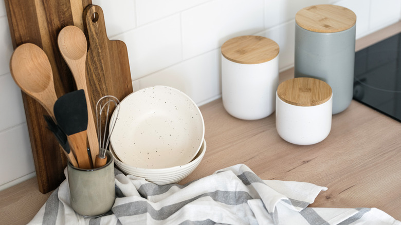 Kitchen supplies on counter