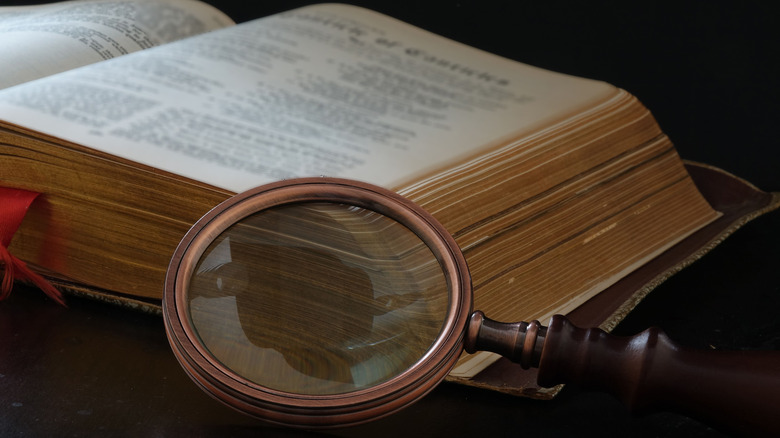 A lovely vintage magnifying glass leaning against a book