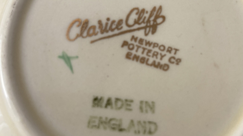 close-up of clarice cliff pottery stamp