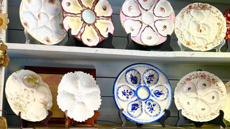 Oyster plates on display in shop