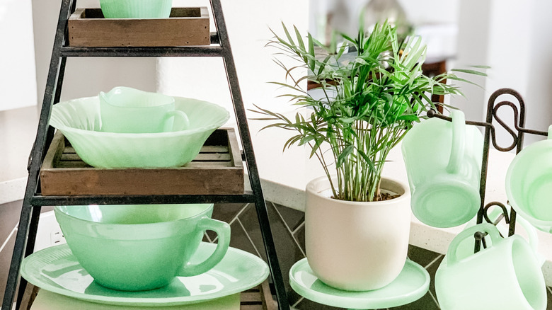 A display of vintage Jadeite dishes