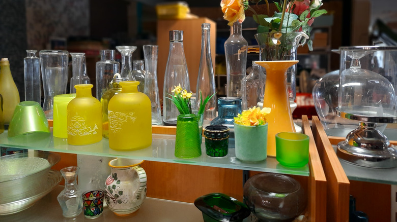Vintage vases and glassware at a thrift store