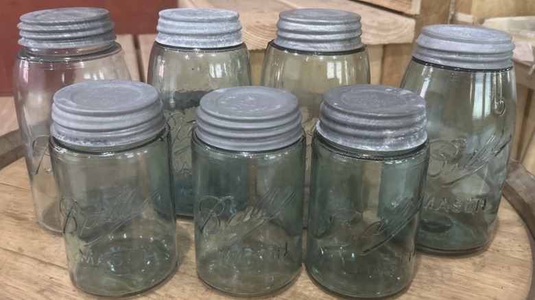 7 Ball triple "L" pint jars with lids antique