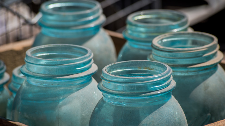 Blue vintage Mason jar tops