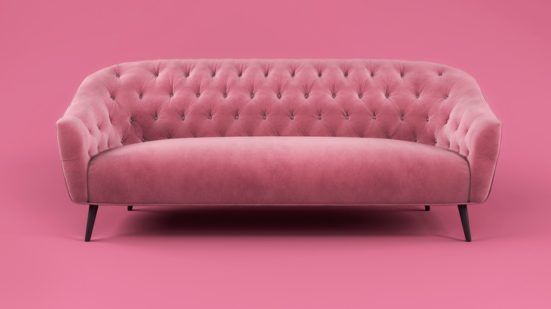 pink velvet sofa