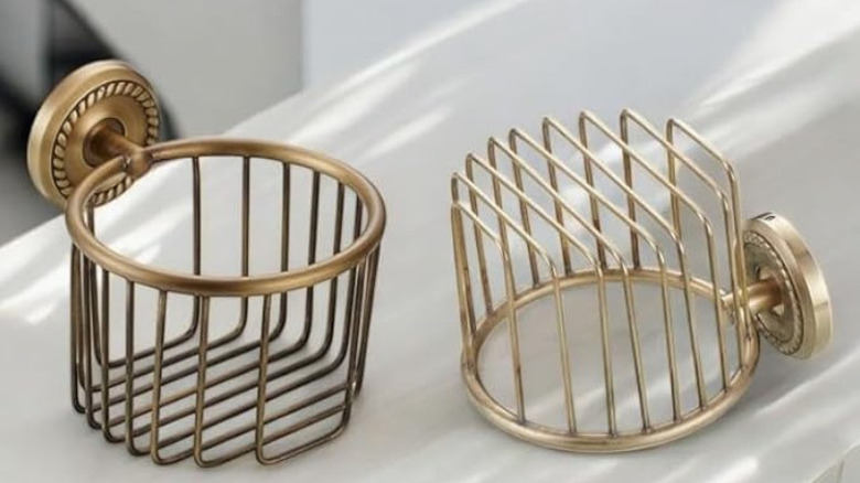 Brass toilet paper holder baskets