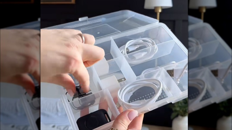 a tool bench hardware case from dollar tree becomes an excellent nightstand organizer