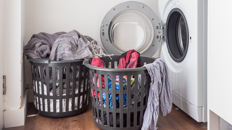 hampers crowded in laundry room