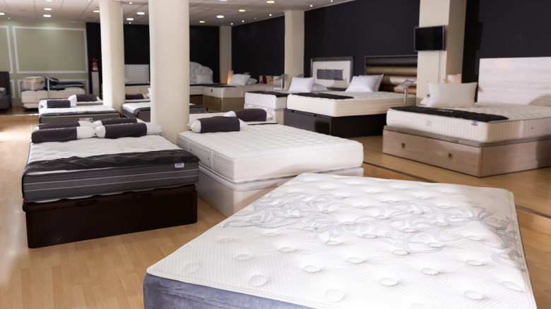 Mattresses on display at a store