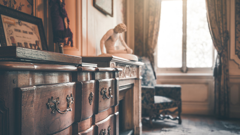 Interior of room with antique-centered decor